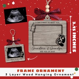 HUNIGIFT Grandparents Gifts - First Time Grandparents Gifts for Grandma, Grandpa - Baby Pregnancy Announcement Ornament for New Grandma Expecting Grandpa - Wood Baby Ultrasound Christmas Ornament
