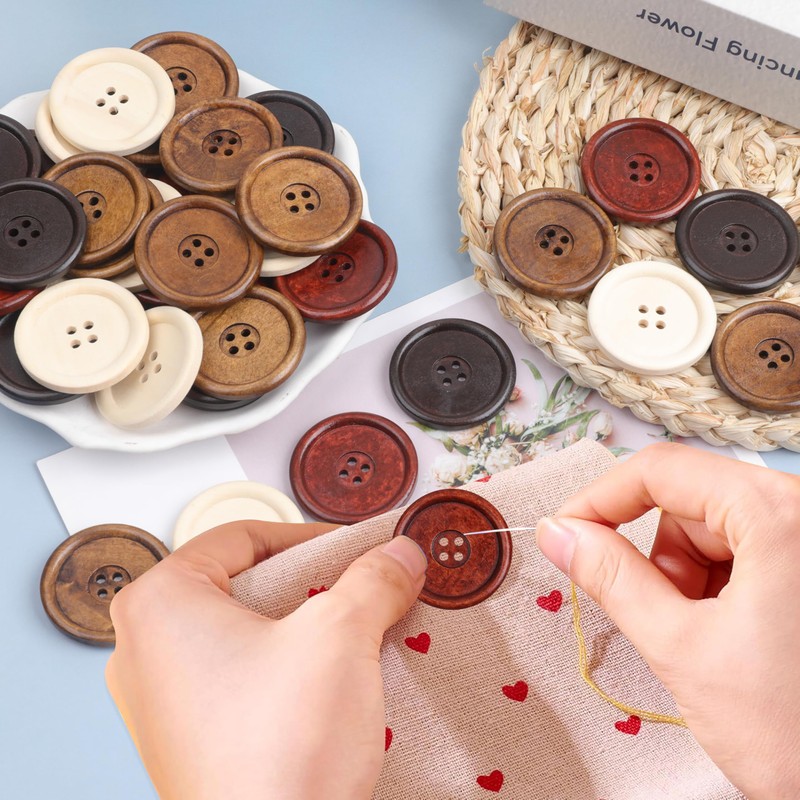 40pcs Round Wood Buttons 4 Holes for Sewing Clothing,Sewing Buttons