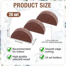 Colingmill 24 Pcs Large Size Stable Wooden Table Number Holders 2. 4 Inch Wedding Table Name Stand Semicircular Design Place Card Holder Office Tag Photo Menu Banquet Birthday Party Restaurant(Walnut)