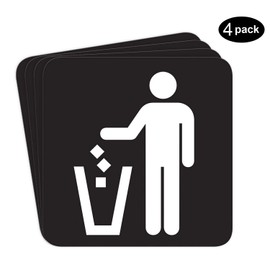 dealzEpic - Black Trash Can Sticker/Waste Garbage Bin Sign - Self Adhesive Peel and Stick Vinyl Decal - 3.94 x 3.94 inches | Pack of 4 Pcs