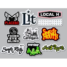 90's Alternative Rock Band Sticker Pack (10 Stickers) Set 6 Retro Grunge alt pop Rock Punk Vinyl Decal Waterproof Collectible Laptop Expressive 1990s Inspired Music subculture Art Slacker Nostalgic