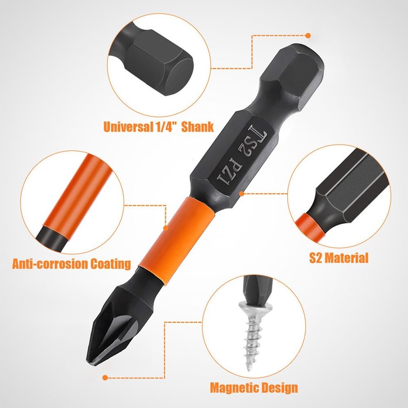 Saipor 10pcs Magnetic Phillips PoziDriv Torx Screwdriver Bit Set, 50mm/2"
