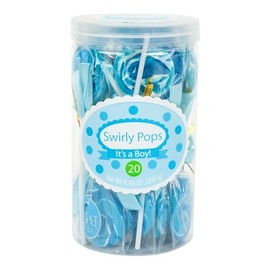 Bayside Candy Swirly Pops – Assorted Colorful Lollipops with Fruity Flavors – Individually Wrapped Twisted Suckers (“It’s a Boy” Blue Blueberry (20 PC 0.44 OZ TUB))