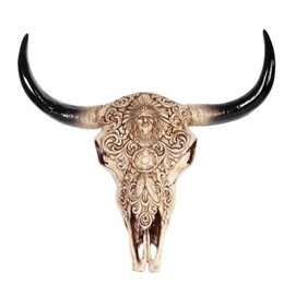 ICE ARMOR 11"H Buffalo Skull with Carved Relief on The Front Taxidermy Animal Head Wall Decor