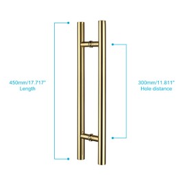TOGU TG-6012 450mm/18 inches Solid Standoffs Heavy-Duty Commercial Grade-304 Stainless Steel Back to Back Push Pull Door Handles for Wood/Timber/Glass/Metal Front Doors, Barn Door Pulls, PVD Finish