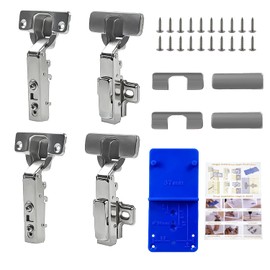 4 Pieces 105° Hinge with Damper, Standard Hinge for Kitchen Cabinet, Hinge with Damper, Corner Stop, screwable Hinge, mounting Plate, Cup Spacer, Cover Cap, for Wardrobe...