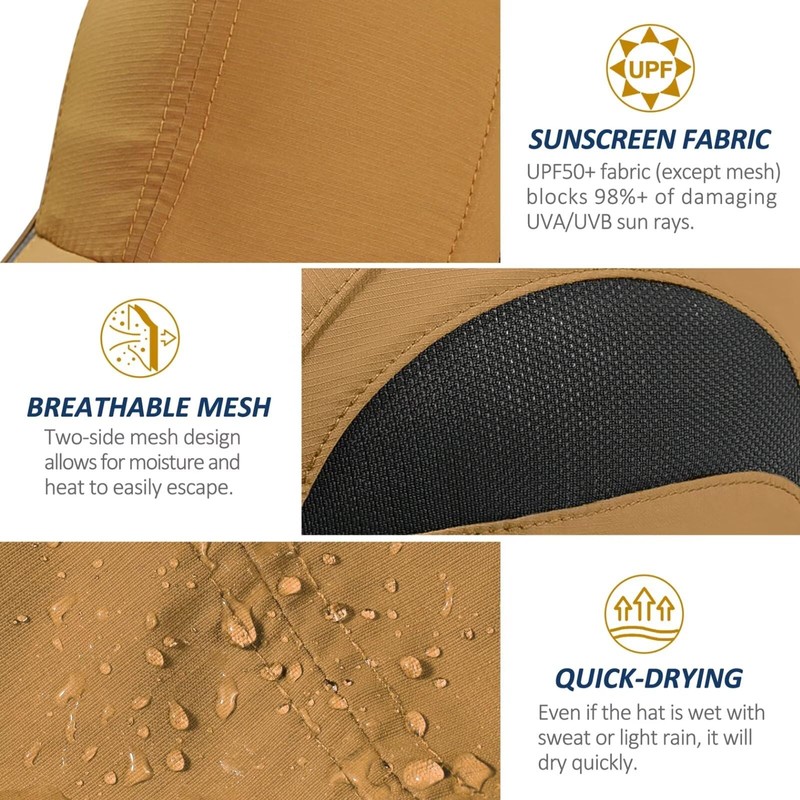 GADIEMKENSD Quick Drying Breathable Running Outdoor Hat Only, Camel