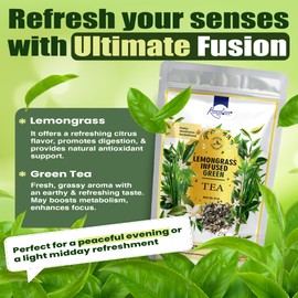 Premium Lemongrass + Green Tea Blend – 8oz (280g), Aromatic Loose Leaf Tea, Naturally Refreshing & Flavorful for Hot & Iced Tea