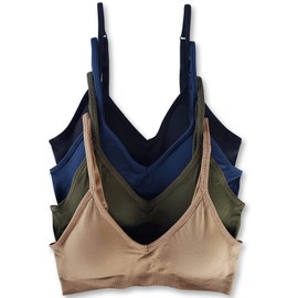 Caramel Cantina 4 Pack V Neck Padded Bralette Adjustable Straps (S/M, Nature)