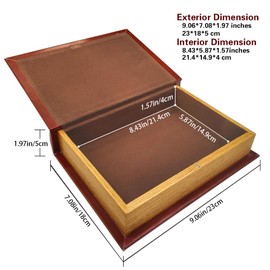 GLASSWINDS Decorative Book Box, Vintage Storage Book Box Brown Fake Book Box, Book Shaped Trinket Storage Box Leather Embossed Faux Books for Hidden Jewelry, Photos, Greeting Cards, Remotes