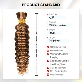 Human Braiding Hair 18 Inch 100g 4/27 Ombre Highlight Deep Wave Human Hair for Boho Knotless Braids No Weft Curly Wet and Wavy Braiding Hair (4/27)