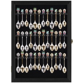 36 Souvenir Tea Spoon Display Case Rack Wall Mountable Cabinet Frame with Lockable Glass Door Black