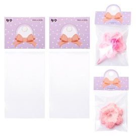 KISSITTY OPP Cellophane Bags 100pcs 2.3x3.9 Inches Small Jewelry Wedding Party Favor Storage Bags with Purple Color Header Cards for Earring Hair Clips Small Presents Bracelets Packaging