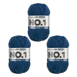 myboshi No.1 Wool for Crochet and Knitting, Quick Knitting Yarn, Durable Hat Wool, Knitting Wool, Crochet Wool, Mulesing-Free, Durable Hat Wool, Mulesing-Free, 50 g, LL 55 m Blue (Navy), 3 Balls