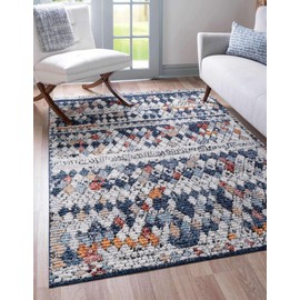 Unique Loom Morocco Collection Abstract Border, Diamond, Bohemian Area Rug (2' 2 x 3' 0 Rectangular, Multi/Blue)