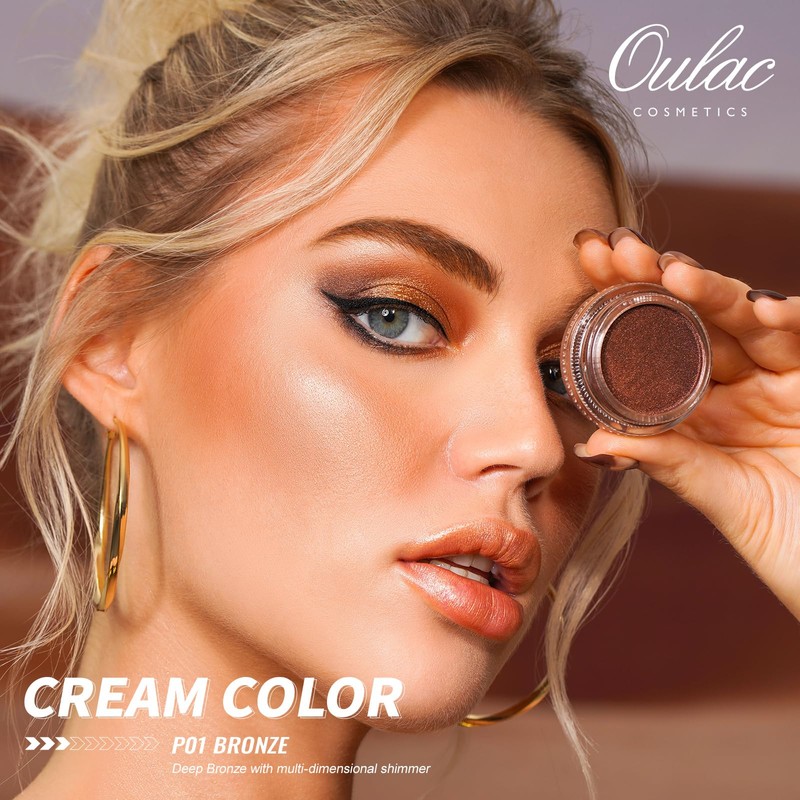 Oulac Warm Peach Glitter Cream Eyeshadow also as Highlighter, Large