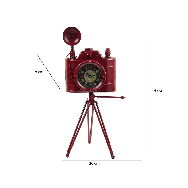 Emartbuy Vintage/Retro Metal Camera Desk Shelf Table Clock - Red