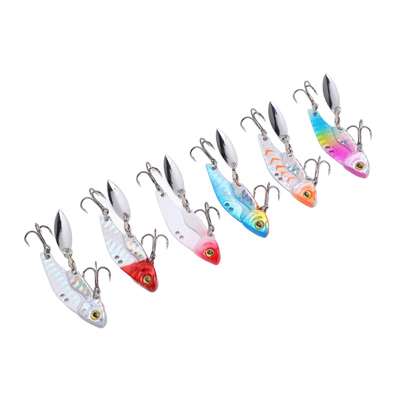 6pcs 5cm Metal Artificial Vib Fishing Lure Streamlined Design 3D