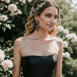 Clearine wunderschöne glänzende Strasssteine Marquise Tropfen Cluster baumeln Ohrringe für Damen Hochzeit Partei Prom Schmuck Schwarz Gold-Ton