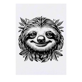 'Smiling Sloth with Leaves' Temporary Tattoo - Water Resistant, Skin-Safe, Non-Toxic Transfer (TO00070417)