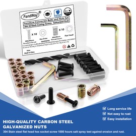 FandWay 10 Sets M8x40mm Furniture Screw Nut,M8x25mm Threaded Inserts for Wood,Connector Bolts and Nuts Set,Flat Head Allen Screw-in Nuts,Hex Socket Drive with Wrenches.