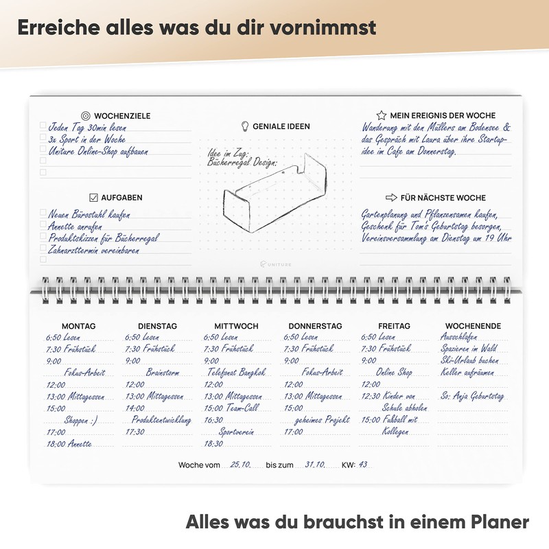 The old Uniture® table planner landscape without date, design weekly