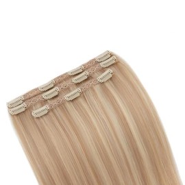 TESS Remy Human Hair Clip in Extensions Straight Hairpieces with Soft Lace Wefts Breathable Secure Fit for Effortless Volume and Style, 16 Inches, Camel Mixed Light Gold