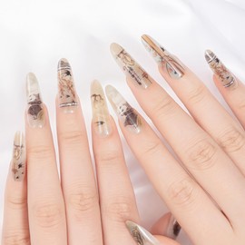 Fafaerr Ancient Style Press on Nails Almond – Medium Fake Nails Soft Gel Press On Nails with Nail Glue, 15 Sizes – 30-Piece Reusable Fake Nail Set, Ideal Valentine's Day Gift