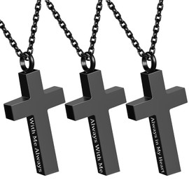 3 Pack Cremation Cross Urn Necklaces for Ashes for Men Cross Urns Pendant Ashes Holder Memorial Jewelry Ashes Keepsake for Human, Black