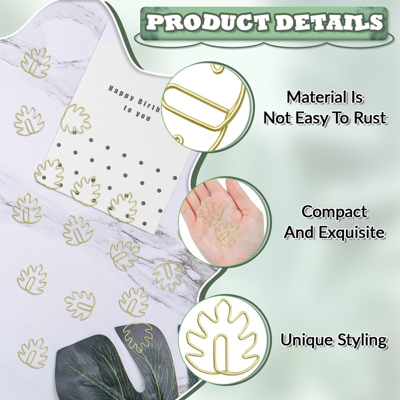 80 Pcs Leaf Paper Clips, Gold Paper Clips Page Markers,