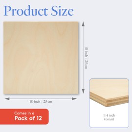 6 mm Baltic Birch Plywood 1/4 x 10 x 10 Inch, Box of 12 B/BB Grade Craft Wood, Stronger Than Basswood Sheets, for Laser, CNC Cutting and Wood Burning, by Woodpeckers