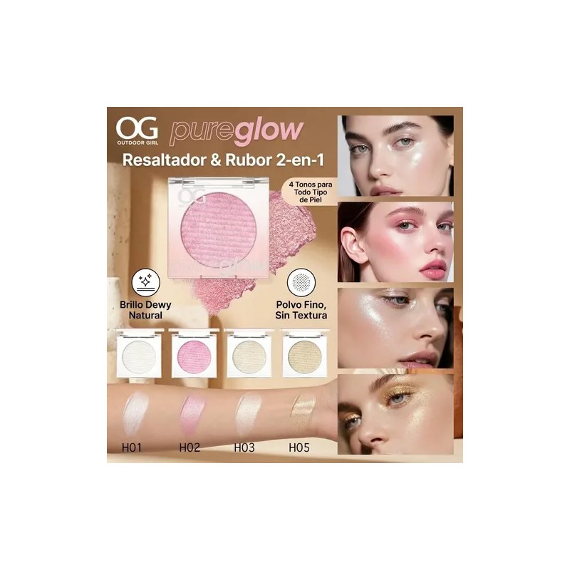 Iluminador Facial 2 En 1 Rubor Glow Natural Larga Duración