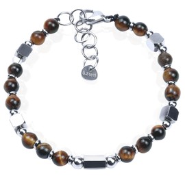 Raffici Tiger Eye Bracelet – Natural 6mm Beads – Adjustable Stainless Steel Clasp – Confidence & Protection Crystal Jewelry for Men and Women – Gift Pouch Included