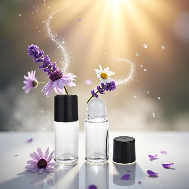 Galepromot 2 Pcs Black Clear Empty Glass Essential Oil Roller
