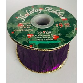 Holiday Ribbon 10 Yds Purple W Gold Indoor Great for Garland Trim& Packaging