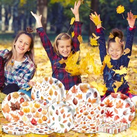CMUSKO 60Pcs Maple Leaf Plates and Napkins-Autumn Party Supplies Thanksgiving Fall Leaf Tableware for Baby Shower,Birthday,Thanksgiving