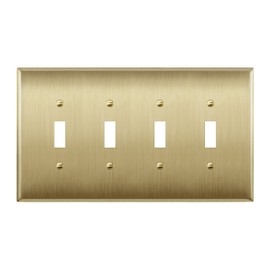 LIDER Toggle Light Switch Metal Wall Plate, Stainless Steel Switch Cover, Corrosion Resistant, Mid-Size 4-Gang 4.88" x 8.58", 201 Stainless Steel, LMWP-14M-BB, Brushed Brass