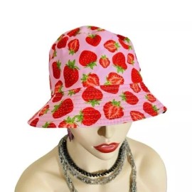 Unbranded Pink Strawberry Print Bucket Hat
