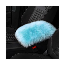 KVAEY Center Console Cover, 11.81"×7.87" Automotive Fluffy Plush Center Armrest Protector, Universal Furry Comfortable Center Console Pad for Cars Trucks SUVs, Car Accessories (Light Blue)