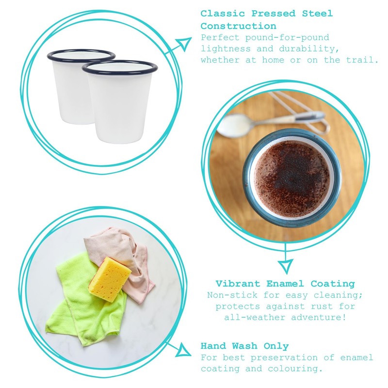 Argon Tableware 300ml Enamel Tumbler Cups with Blue Rims -