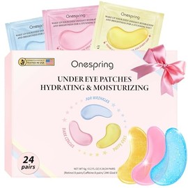 Onespring Mascarillas Para Ojos(24 Pares)- Regalos Para Ella - Parches Para El Contorno De Ojos Con Cafeína, Oro De 24 Quilates Y Retinol Para Ojos...
