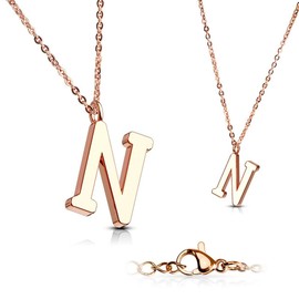 Bungsa® Women's Necklace, Letter A-Z in Silver or Rose Gold – Alphabet Necklace with Pendant – Stainless Steel – Necklace for Women, Children & Men – A B C D E F G H I J K L M N O P R S T U V W Z, Stainless Steel, Colour: rose gold.
