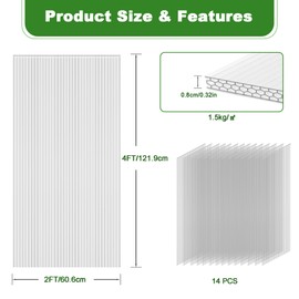 Quibbay 6PCS Polycarbonate Greenhouse Panels, 4' x 2' x 0.32'' Three-layer Honeycomb Panels Polycarbonate Sheet, Clear Waterproof UV Protected Corrugated Plastic Roof Panels for Greenhouse Replacement