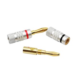 CERRXIAN 4mm Solderless Banana Plug Connector Banana Plug Speaker [Rear Connection Type / 24k Gold Plated/Metal Shell] Screw Down Banana Plug Speaker Cable Speaker Wire for Wall Plate (Set of 4 / 2