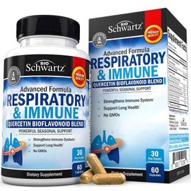 Respiratory & Immune Lung Support Supplement with Quercetin, Vitamin D & Cordyceps, Helps Soothe Respiratory Tissues While Loosening Mucus, Lung Health Vitamins for Women & Men, 60 Capsules