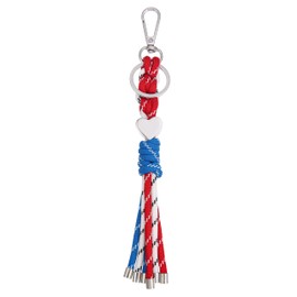 Winssigma Braided Rope Keychain for Women, Handwoven Heart Keyring for Purse Bag Charms(Red White Blue)