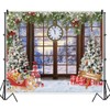 Merry Christmas Backdrops for Photoshoot 10x8ft Window Xmas Clock Winter