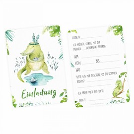 nikima Schönes für Kinder - 5 Invitation Cards Set - Crocodile, Panda, Sloth, Giraffe, Monkey Including 5 Envelopes, Children's Birthday Girl Boy Invitation Celebration Party