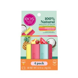 eos Paquete variado 100% natural de barras de bálsamo labial, leche de coco, sandía florida, piña maracuyá y melocotón de fresa, cuidado de labios, paquete de 4
