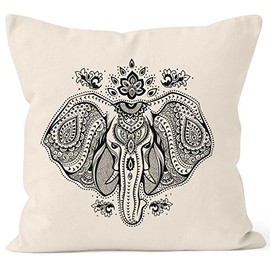 Autiga Cushion Cover Mandala Elephant Boho Ethnic Decorative Cushion 40 x 40 Cotton Natural 40 cm x 40 cm